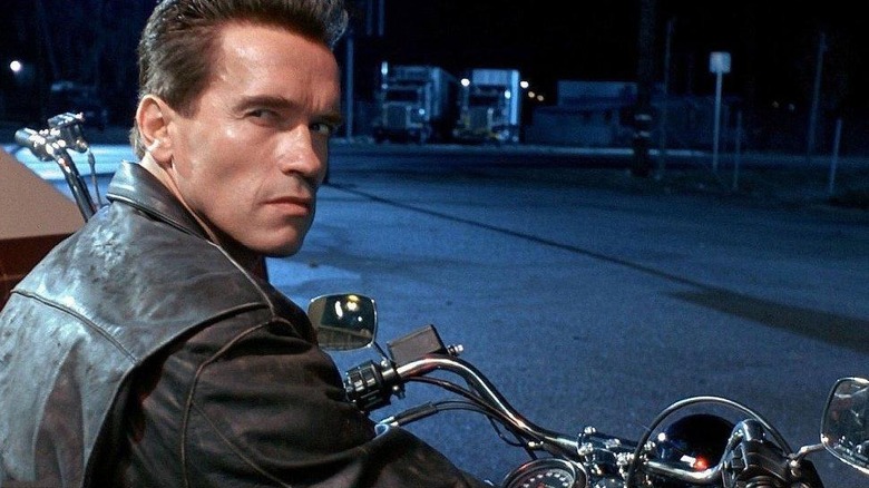 Arnold Schwarzenegger as T-800, borrowing a motorcycle in Terminator 2 Judgment Day