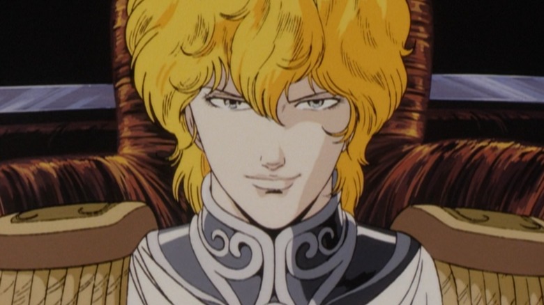Reinhard, a pretty bad bad for the Empire, smirks with his epaulets flaring on The Legend of the Galactic Heroes