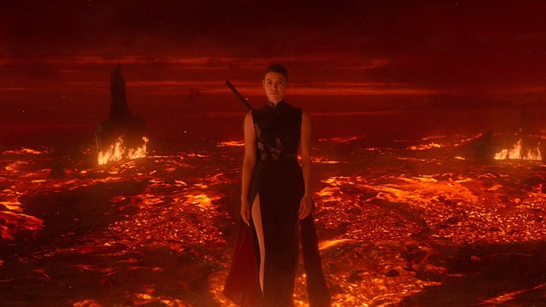 Sea Shimooka as Sophon, walking through molten lava in 3 Body Problem.