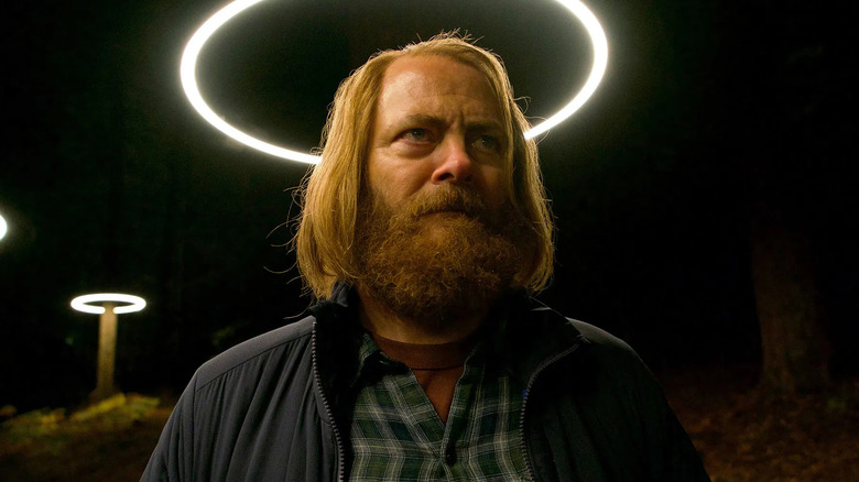 Nick Offerman as Forest, underneath a ring of light in Devs.