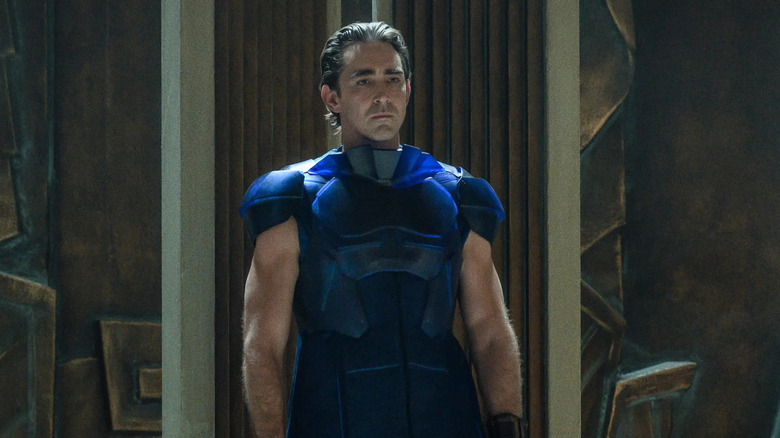 Lee Pace as Brother Day, scowling forward in Foundation.