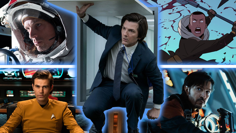 Images from For All Mankind, Star Trek: Strange New Worlds, Scavengers Reign, Andor, and Severance edited together.