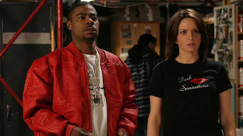 Tracy Morgan and Tina Fey as Tracy Jordan and Liz Lemon in shock on 30 Rock