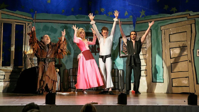 Danny Devito, Kaitlin Olson, Glenn Howerton, and Rob Mac as Frank, Dee, Dennis, and Mac performing The Nightman Cometh in It's Always Sunny In Philadelphia