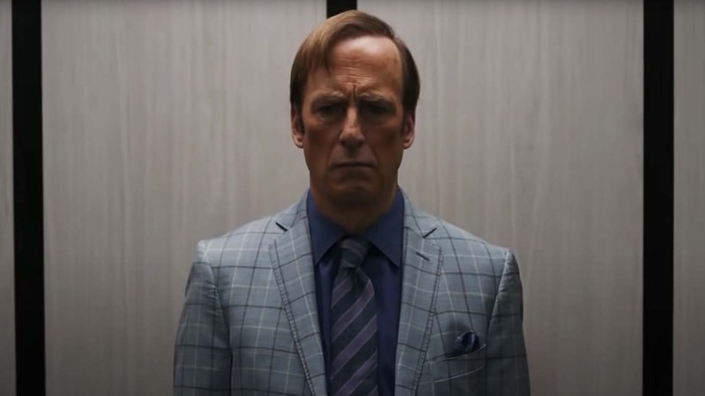 Bob Odenkirk as Jimmy McGill, frowning in Better Call Saul.