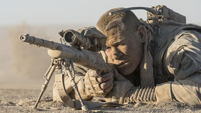 John Cena as Matthews, ready to shoot in The Wall
