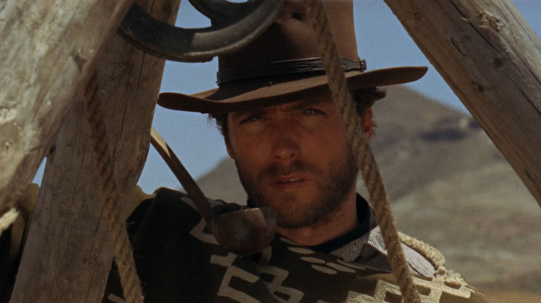 Clint Eastwood as Joe, sizing up the threat in A Fistful of Dollars