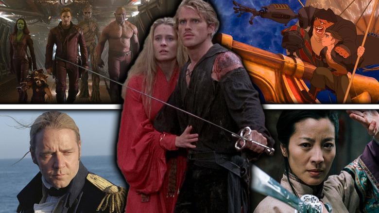 Images from Guardians of the Galaxy, Treasure Planet, Master and Commander, the Princess Bride, and Crouching Tiger, Hidden Dragon in a composite image