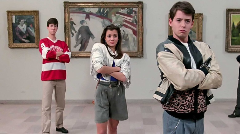 Alan Ruck as Cameron, Mia Sara as Sloane, and Matthew Broderick as Ferris, having some museum fun in Ferris Buellers Day Off