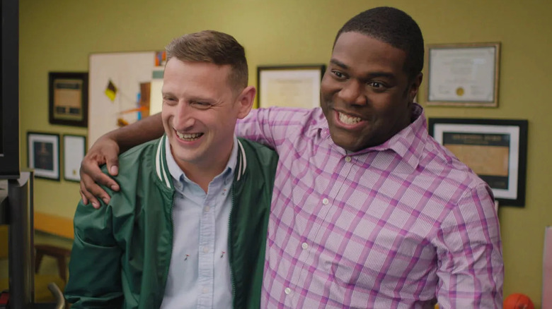Tim Robinson and Sam Richardson as Tim and Sam hugging in Detroiters