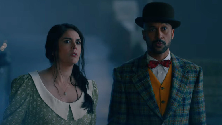 Cecily Strong and Keegan Michael-Key as Melissa and Josh wearing vintage clothes in Schmigadoon!