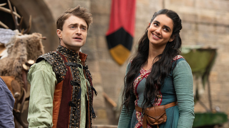Daniel Radcliffe as Chauncley and Geraldine Viswanathan as Alexandra in Miracle Workers: Dark Ages