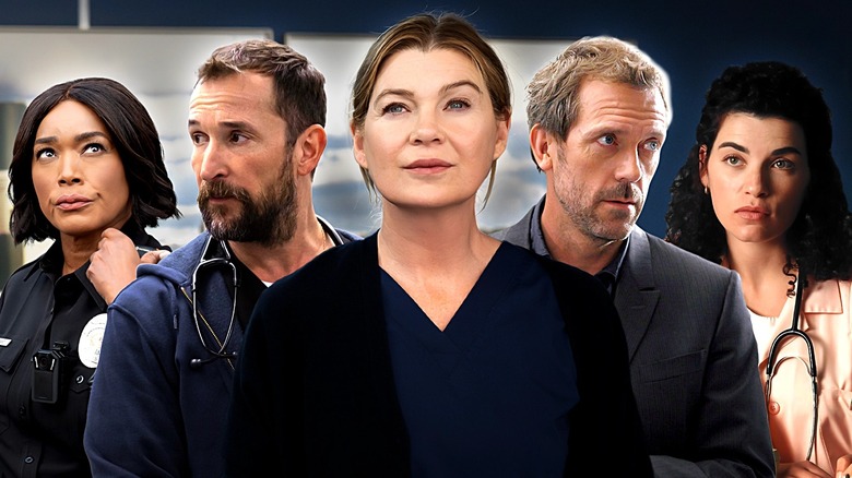 Angela Bassett as Athena Grant on 911, Noah Wyle as Dr. Robbie on The Pitt, Ellen Pompeo as Meredith Grey on Grey's Anatomy, Hugh Laurie as Dr. House on House, and Juliana Margulies as Carol on ER