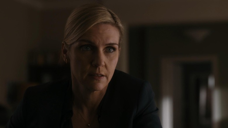 Rhea Seehorn as Kim Wexler talking solemnly in Better Call Saul
