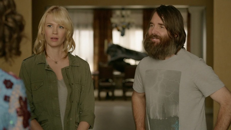 January Jones and Will Forte as Melissa and Philip standing together in The Last Man on Earth