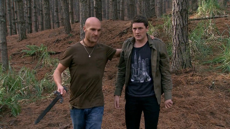 Axl (Emmett Skilton) and Olaf (Ben Barrington) in forest in The Almighty Johnsons