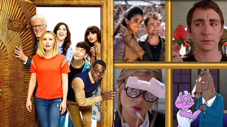 Images from The Good Place, Miracle Workers, Lee Pace, Dead Like Me, BoJack Horseman in a composite image
