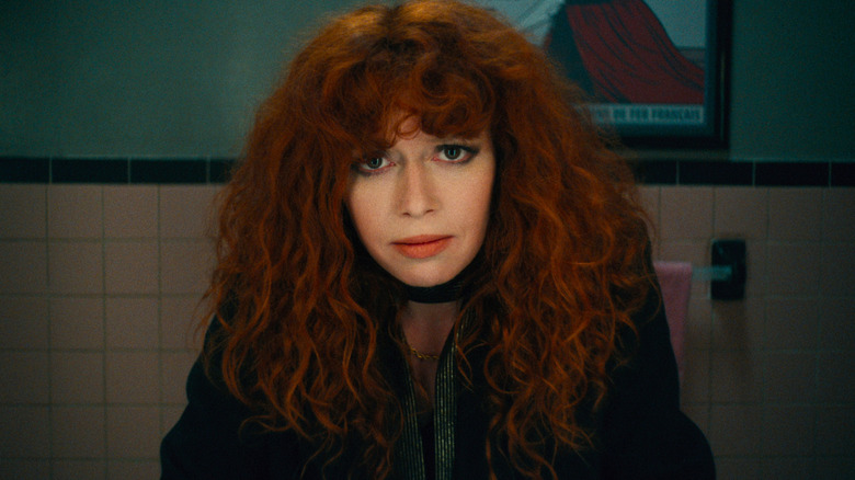 Nadia Vulvokov (Natasha Lyonne) staring at camera on Russian Doll