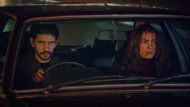 Sam Young (Ben Whishaw) and Helen Webb (Keira Knightley) in a car on Black Doves