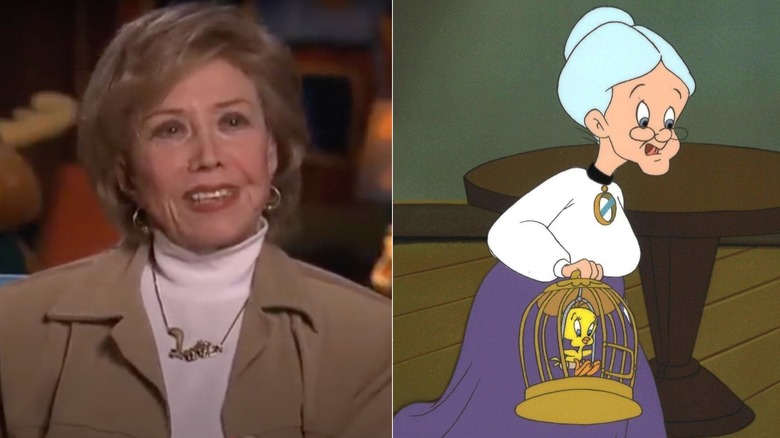 June Foray next to Granny holding Tweety Bird in The Sylvester & Tweety Mysteries (1995 - 2000)