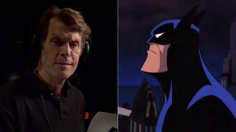 Kevin Conroy in the recording booth next to his iconic portrayal of Batman in Batman: The Animated Series (1992-1995)