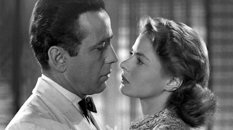 Ilsa Lund (Ingrid Bergman) and Rick Blaine (Humphrey Bogart) embrace in Casablanca