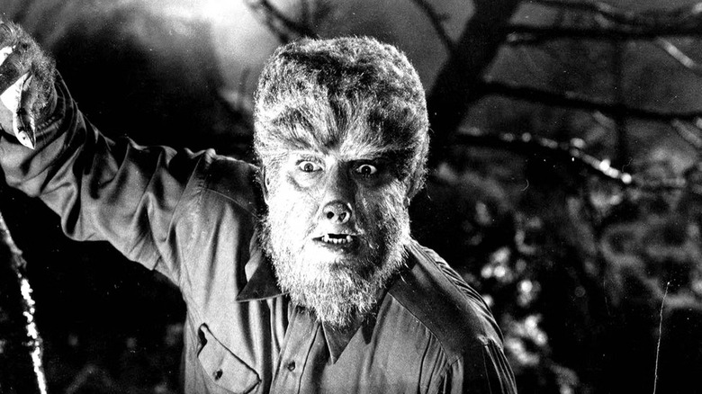 Lon Chaney Jr. as Larry, in full werewolf mode in The Wolf Man