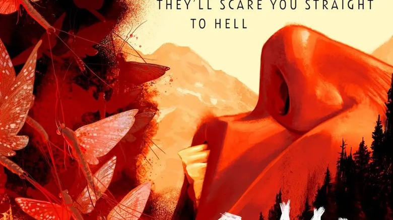 Moths fly from a mountainous face on the cover of Camp Damascus
