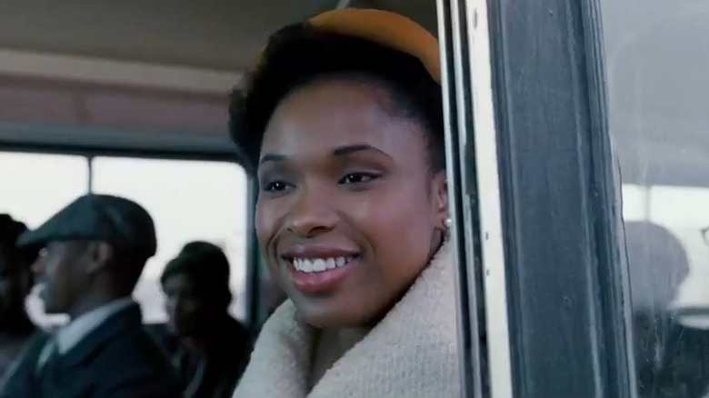 Winnie Mandela (Jennifer Hudson) smiling in Winnie Mandela