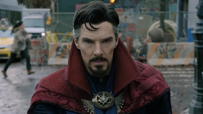 Doctor Stephen Strange (Benedict Cumberbatch) stares down his enemy in Doctor Strange in the Multiverse of Madness (2022)