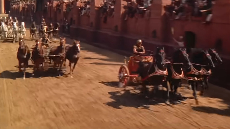 Gladiators engaged in a chariot race in Ben-Hur
