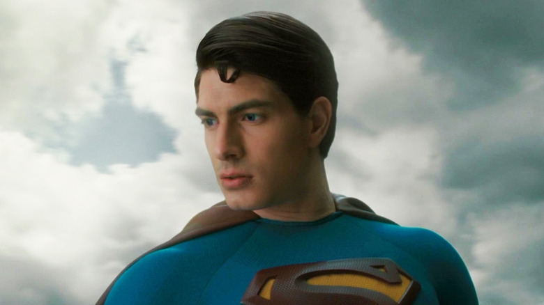 Superman (Brandon Routh) floating in the sky in Superman Returns