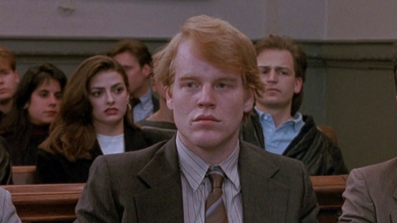 Philip Seymour Hoffman as Steven in courtroom in Law & Order