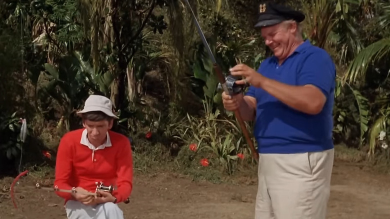 Gilligan (Bob Denver) and Skipper (Alan Hale Jr.) fishing on Gilligan's Island