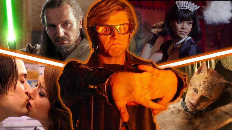 Images from Star Wars: The Phantom Menace, Valerian: The City of a Thousand Planets, Movie 43, and Cats around an image of Quicksilver in X-Men: Apocalypse