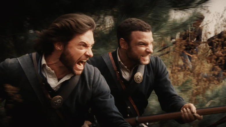 Hugh Jackman and Liev Schreiber as Wolverine and Sabretooth fighting in the Civil War in X-Men Origins Wolverine