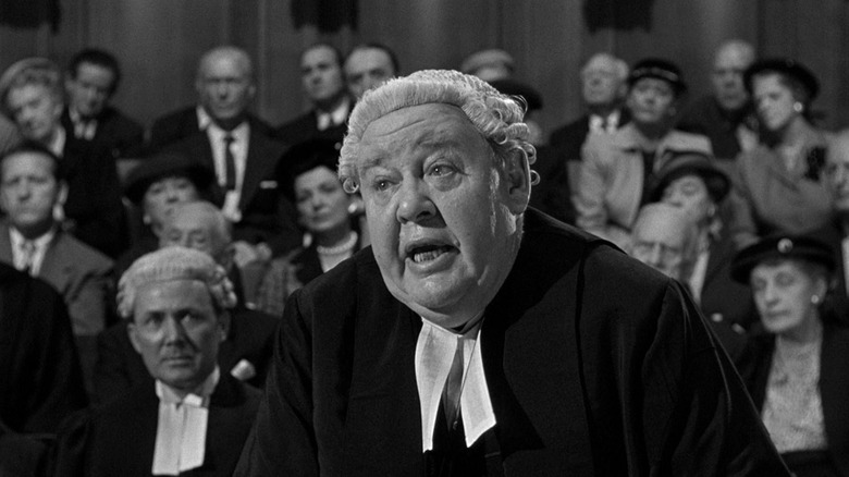Charles Laughton as Wilfrid, making his case in Witness for the Prosecution