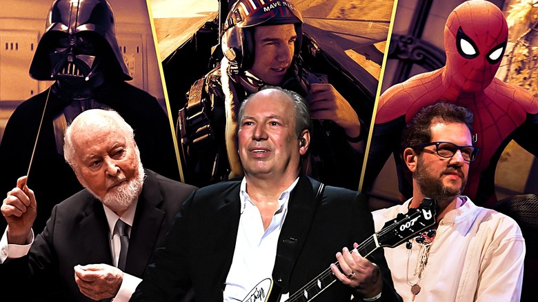 John Williams, Hans Zimmer, and Michael Giacchino in front of their famous projects