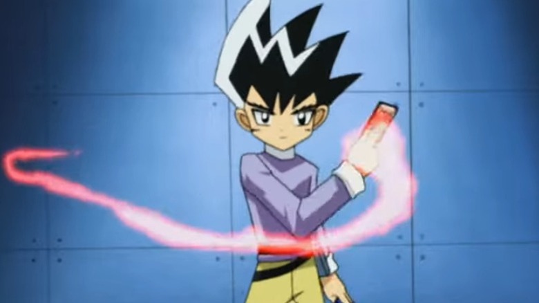 Shobu Kirifuda brandishing a light-emitting card on Duel Masters