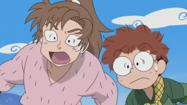 Isaku Zenpouji and Rantaro Inadera staring in shock on Nintama Rantarou
