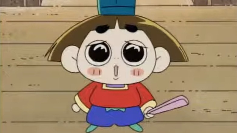 Ojarumaru Sakanoue holding a pink scepter while misty-eyed on Ojarumaru