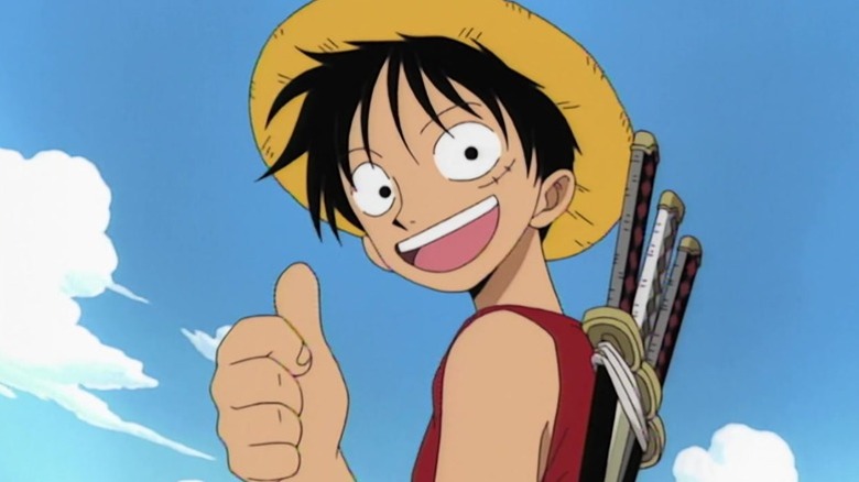 Monkey D. Luffy making a thumbs-up gesture on One Piece