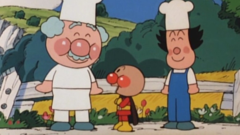 Uncle Jam and Batako-san smiling proudly at Anpanman on Soreike! Anpanman