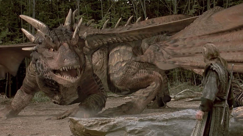 Draco (Sean Connery) fights Bowen (Dennis Quaid) in Dragonheart
