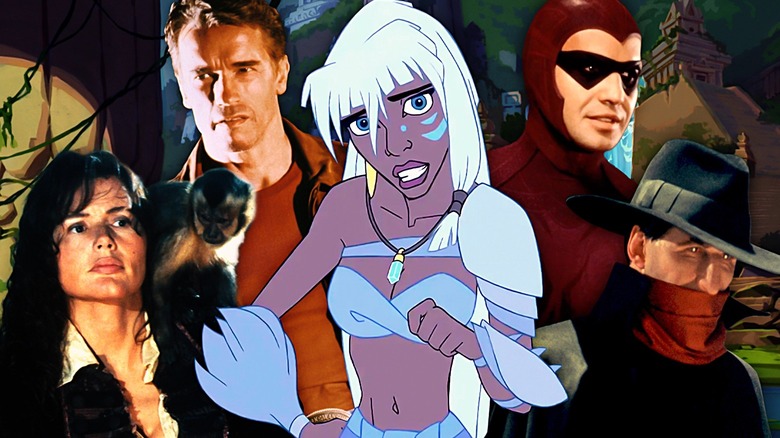 Live-action and animated composite image of various movie characters