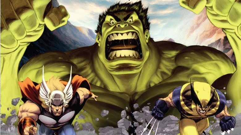 Hulk fighting Thor and Wolverine