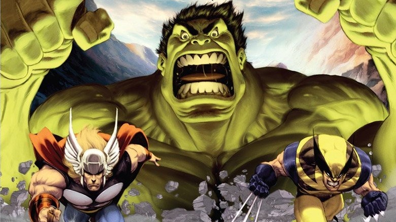 Hulk fighting Thor and Wolverine