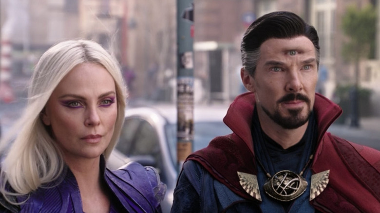 Charlize Theron as Clea and Benedict Cumberbatch as Doctor Strange in the post-credit scene of Doctor Strange in the Multiverse of Madness