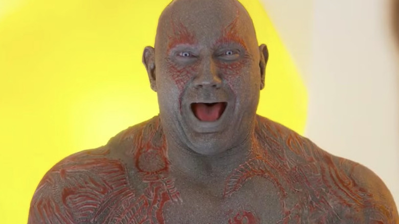 Dave Bautista as Drax laughing in Guardians of the Galaxy Vol. 3