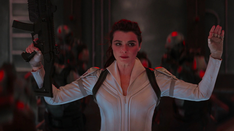 Rachel Weisz as Melina Vostokoff surrendering to the Red Room in Black Widow